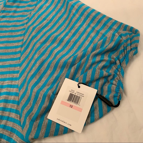 Calvin Klein Blue Gray Striped Drawstring Waist Knit Dress Sz 10 Stretch - Picture 5 of 11